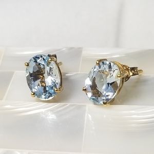 Genuine 10kt Aquamarine Oval Stud Earrings